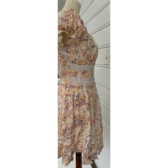 Women's Multicolor Smocked Shoulders Sundress Sz M peach/blue/yellow - Picture 2 of 5